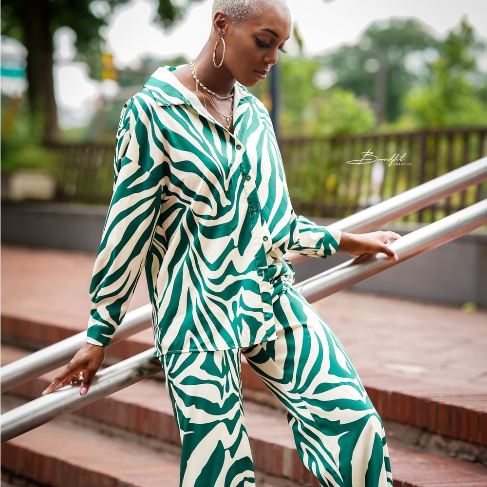 Green and White Zebra Print Kids Pajamas